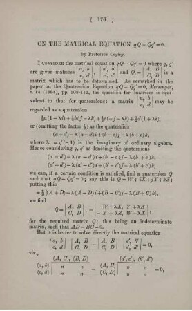 On the matrical equation ... .