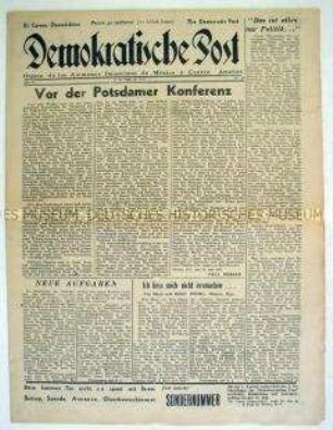 Wochenzeitung deutscher Emigranten in Mexico "Demokratische Post" zur Konferenz von Potsdam