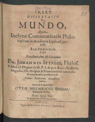 Dissertatio De Mundo