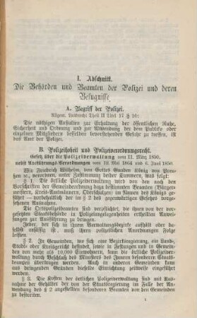 I. Abschnitt. Die Behörden und Beamten der Polizei und deren Befugnisse
