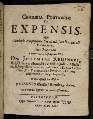 Centuria Positionum De Expensis