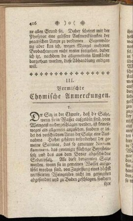 III. Vermischte Chymische Anmerckungen.