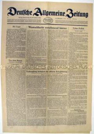 Tageszeitung "Deutsche Allgemeine Zeitung" zum Kriegsgeschehen an verschiedenen Fronten