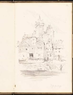 Skizzenbuch 1901: Schloss und Stadt Diez, perspektivische Ansicht