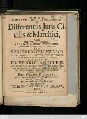Dissertatio Juridica Inauguralis, De Differentiis Juris Civilis & Marchici