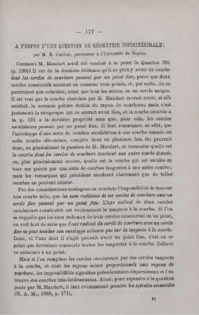 A PROPOS D´UNE QUESTION DE GÉOMÉTRIE INFINITÉSIMALE.