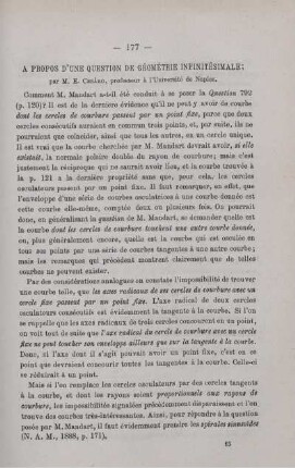 A PROPOS D´UNE QUESTION DE GÉOMÉTRIE INFINITÉSIMALE.