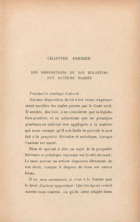 Chapitre premier. Des dispositions de loi relatives aux auteurs mariés