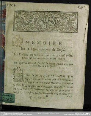 Memoire Sur le bombardement de Dresde