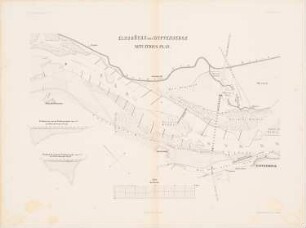 Elbbrücke, Wittenberge: Lageplan, Schnitte (aus: Atlas zur Zeitschrift für Bauwesen, hrsg. v. G. Erbkam, Jg. 4, 1854)