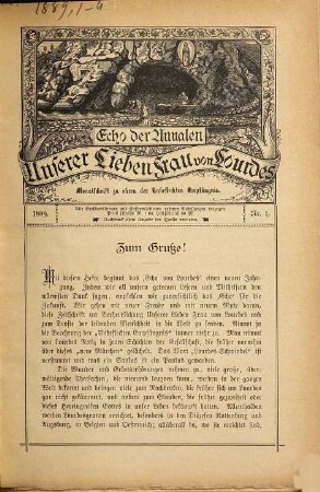 Echo der Annalen U.l.F. von Lourdes : Monatschr. zu Ehren d. unbefleckten Empfängnis. 9. 1889