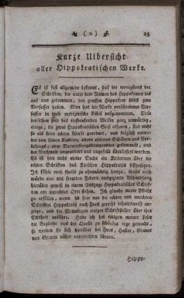 Kurze Uibersicht aller hippokratsichen Werke.