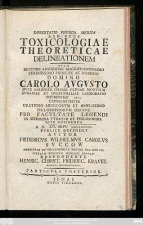 Particula 2: Dissertatio Inavgvralis Medica Exhibens Toxicologiae Theoreticae Delineationem