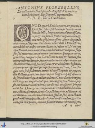 Antonius Florebellus De Auctoritate Ecclesiae ad Iacobum Sadoletum