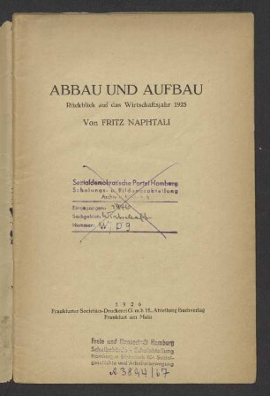 Abbau und Aufbau : Rückblick auf das Wirtschaftsjahr 1925