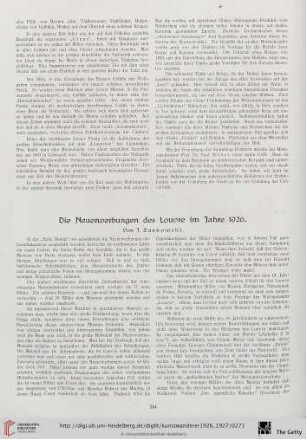Die Neuerwerbungen des Louvre im Jahre 1926