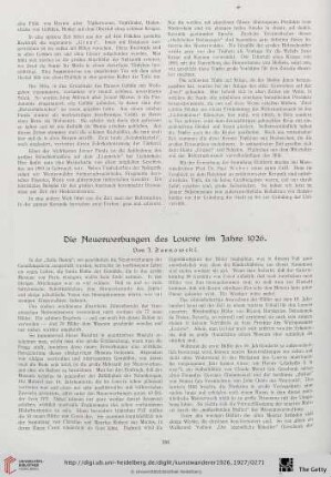 Die Neuerwerbungen des Louvre im Jahre 1926