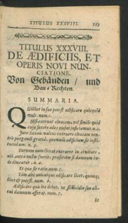 Titulus XXXVIII. De Aedificiis, Et Operis Novi Nunciatione.