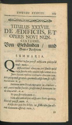 Titulus XXXVIII. De Aedificiis, Et Operis Novi Nunciatione.