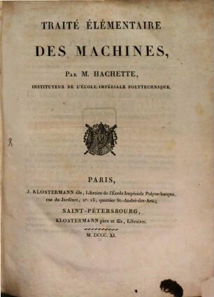 Traité élémentaire des machines