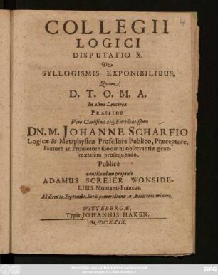 Collegii Logici. Disputatio X. De Syllogismis Exponibilibus