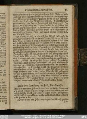 IV. Form der Handlung des heil. Abendmahls.