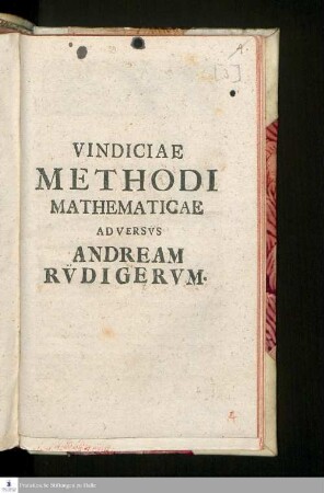 Vindiciae Methodi Mathematicae Adversvs Andream Rv̈digervm