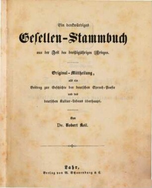 Ein denkwürdiges Gesellen-Stammbuch aus der Zeit des dreißigjährigen Krieges