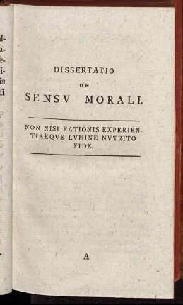Dissertatio De Sensu Morali