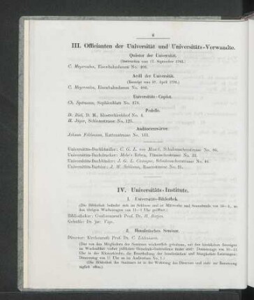 III. Officianten der Universität und Universitäts-Verwandte.