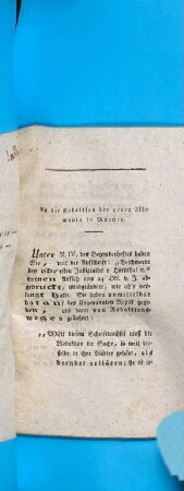 Schreiben des königl. baier. obersten Justizraths von Hornthal zu Bamberg an die Redaction der Allemania in München