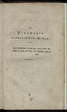 VI. Fragmente altdeutschen Witzes.