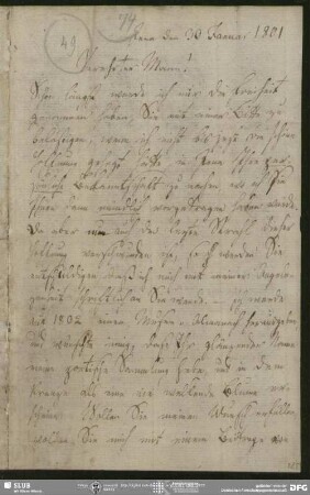 Eigenh. Brief von Johann Bernhard Vermehren an August Wilhelm von Schlegel, Jena, 30.01.1801