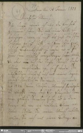 Eigenh. Brief von Johann Bernhard Vermehren an August Wilhelm von Schlegel, Jena, 30.01.1801