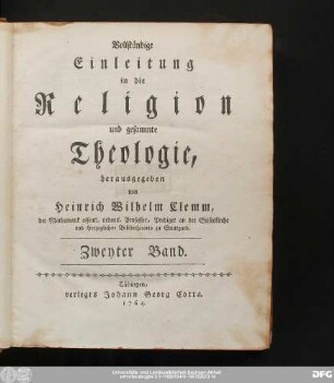 Zweyter Band: Vollständige Einleitung in die Religion und gesammte Theologie