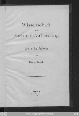 Wissenschaft und Berliner Auffassung : Worte der Abwehr