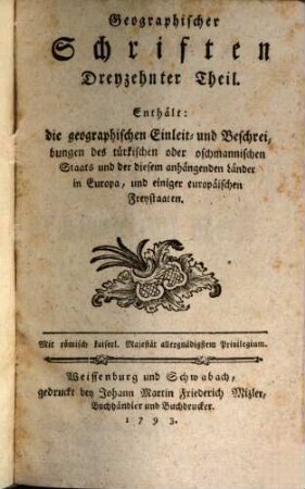Neue Sammlung geographisch-historisch-statistischer Schriften. 13. 1793