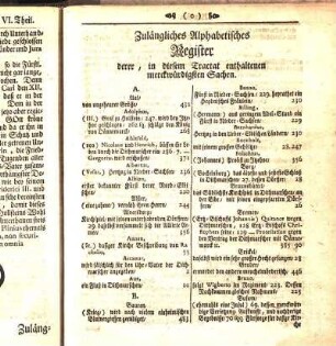 Zulängliches Alphabetisches Register derer, in diesem Tractat enthaltenen merckwürdigsten Sachen.