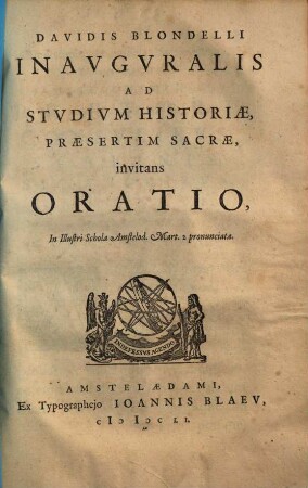 Inauguralis ad studium historiae praesertim sacrae invitans oratio