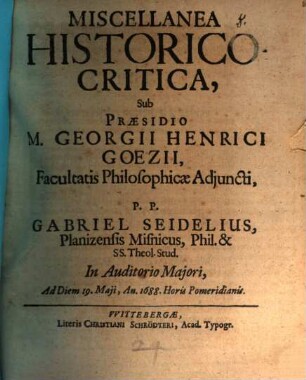 Miscellanea historico-critica