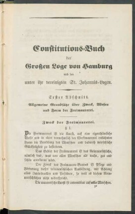 Constitutions-Buch der Großen Loge von Hamburg und der unter ihr vereinigten St. Johannis-Logen.