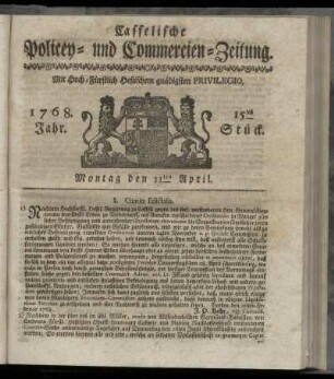 15tes Stueck, Montag den 11ten April. 1768