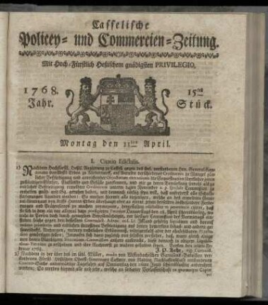 15tes Stueck, Montag den 11ten April. 1768