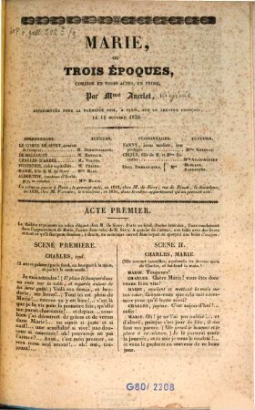 Marie, ou trois époques : comédie en trois actes, en prose
