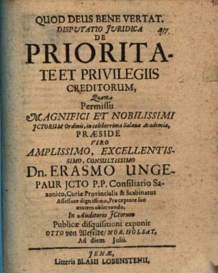 Disputatio Iuridica de prioritate et privilegiis creditorum