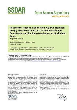 Rezension: Hubertus Buchstein; Gudrun Heinrich (Hrsg.): Rechtsextremismus in Ostdeutschland: Demokratie und Rechtsextremismus im ländlichen Raum