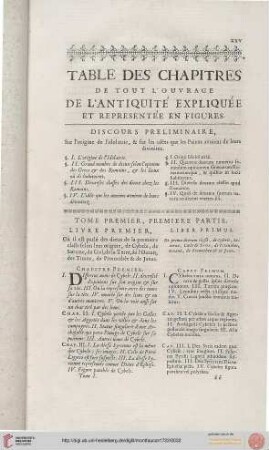 Table des chapitres du premier tome
