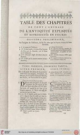 Table des chapitres du premier tome