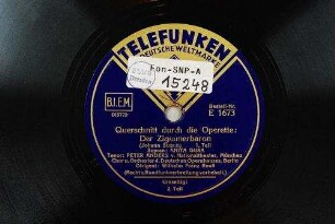 Querschnitt durch die Operette: Der Zigeunerbaron; 1. Teil / (Johann Strauß)