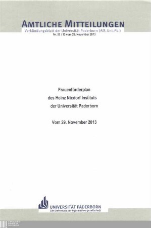 Frauenförderplan des Heinz-Nixdorf-Instituts der Universität Paderborn : vom 29. November 2013